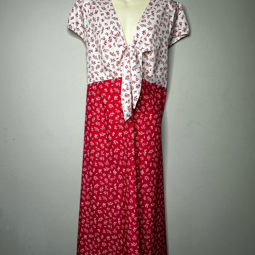 White and Pink Ruffled Tie Front Midi Sundress
